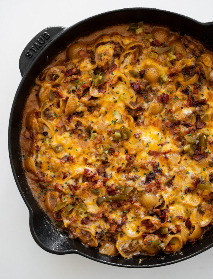 skillet with bacon cheeseburger ground beef pasta